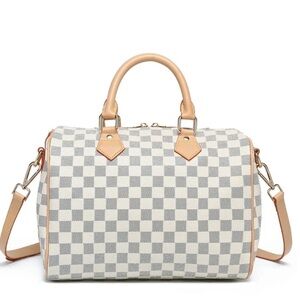 Checkered Tan and White Tote Bag
